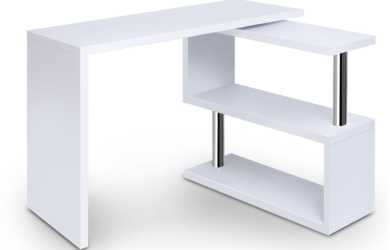 Artiss Rotary White Corner Office Desk with Bookshelf