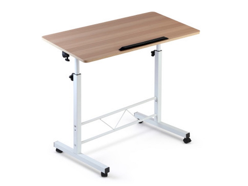 Portable Height Adjustable Light Wood Laptop Desk on Wheels