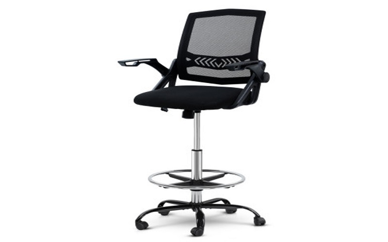 Artiss Mesh Back Black Drafting Chair with Flip Up Armrest