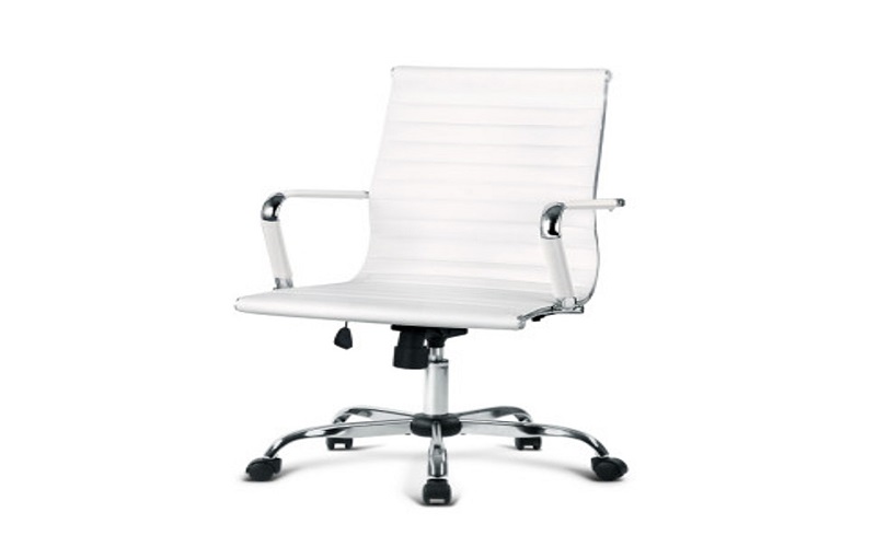 Eames White PU Leather Replica Office Chair - Mid Back