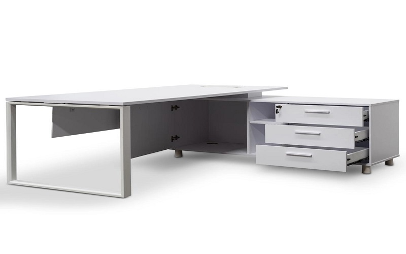 Velocity Executive Office Desk With Under Desk Right Return Storage - White